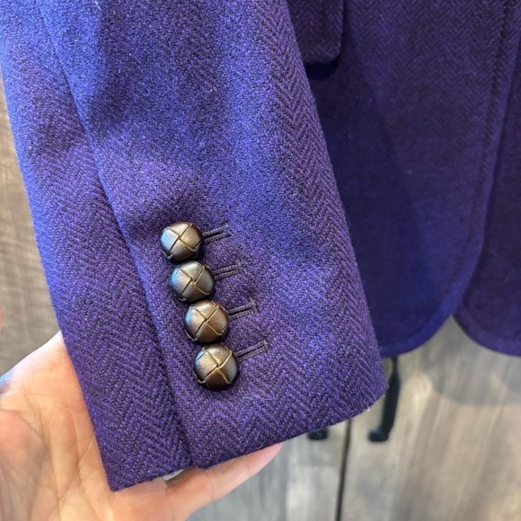 J.Crew size 2 Wool Herringbone Hack-ing Blazer Jacket Dark Purple (flaw) - Picture 9 of 15
